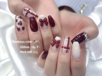 シエル(Ciel)/チェック ボルドーネイル