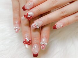 ツイードネイル/フレンチ/リボン