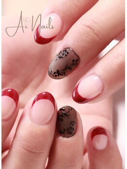 アイネイルズ(Ai nails)/ブラックシースルー&フレンチ