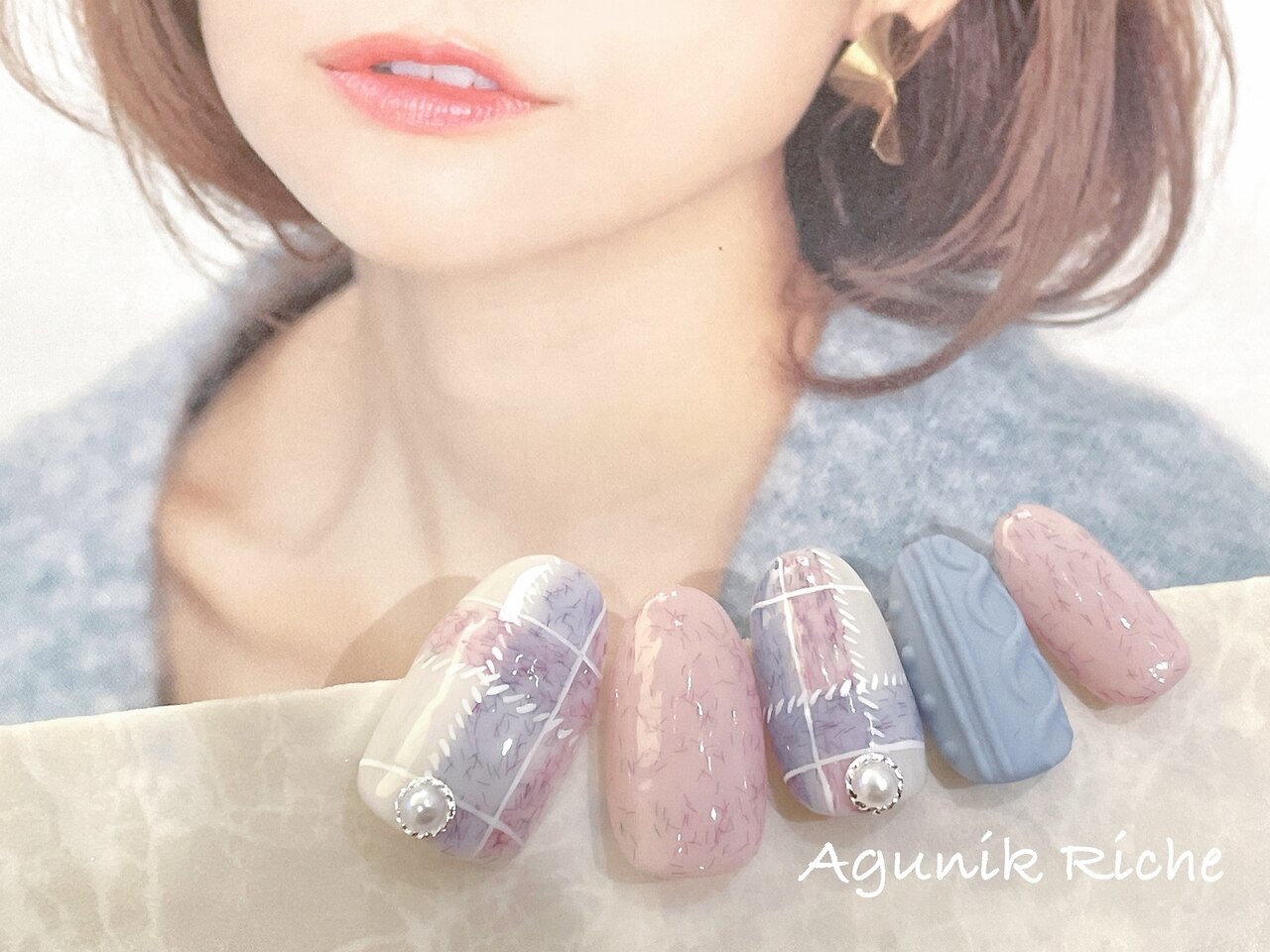 お急ぎ便B♥ ネイルチップ 水色ネイル メンカラネイル ツイード フレンチ お急ぎ便B ネイルチップ 水色ネイル メンカラネイル ツイード