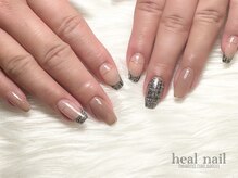 ヒールネイル(heal nail)/beige×モノトーンツイード柄