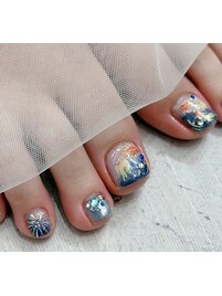 夏フットネイル・金魚・花火