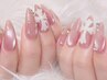 【新規人気】ワンホン&韓国ちゅるん定額ネイル¥6980|クロム×転写フラワー♪