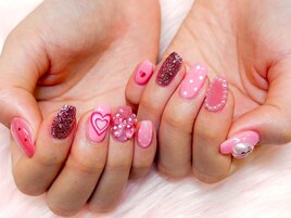 ピンク/リボン/ドットネイル