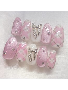 リッシュ トロワ(RICHE trois)/ピンクチェック×モテかわリボン