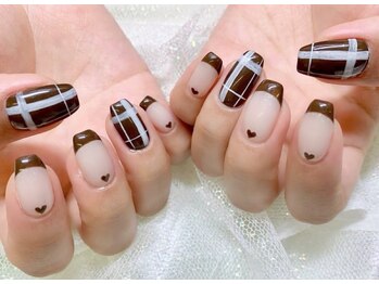 ネイルサロン ジョアアンジェ 天王寺店(joie ange)/ブラウン　チェック　韓国風