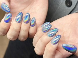 ブルー×ユニコーンミラーネイル