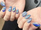 ブルー×ユニコーンミラーネイル