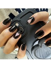 フラワーズネイル(flowers nail)/ブラック/ハートネイル