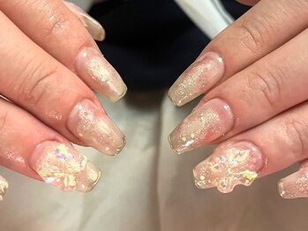 サクノネイル(SAKUNONAIL)/クリアリボンラメネイル