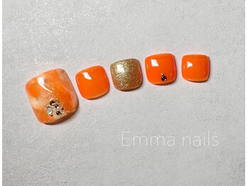 エマ ネイルズ(Emma Nails)/Foot オレンジマーブル