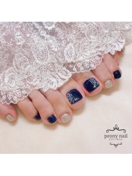 ピオニーネイル(peony nail)/ネイビー　ドライフラワー