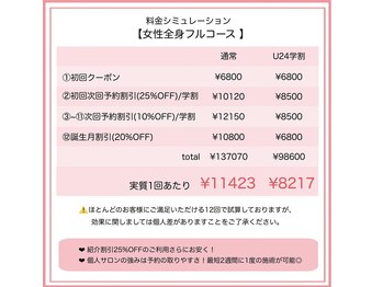 ビューティスタジオ ニコ(NICO/25)/(例) 女性全身脱毛