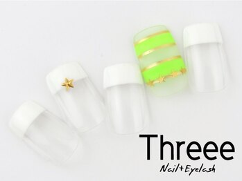 スリーネイルプラスアイラッシュ(Threee Nail+Eyelash)/ネオンボーダー×フレンチ