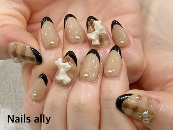 ネイルズアリー 立川店(Nails ally)/チェック×リボン×フレンチ×秋