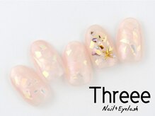 スリーネイルプラスアイラッシュ(Threee Nail+Eyelash)/シェル×オーロラフィルムネイル