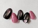 ピンク×ブラックマグネットnail