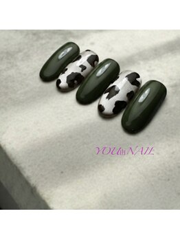 ユウネイル(YOU由NAIL)/マグネット×ヒョウ柄辛口カーキ