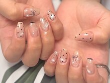 ボタネイル 近鉄八尾駅前店(BOTA NAIL)/ヌーディーベージュ/リボン/ホロ