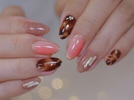 べっ甲　秋ネイル　ブラウン