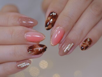 べっ甲　秋ネイル　ブラウン
