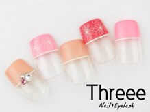 スリーネイルプラスアイラッシュ(Threee Nail+Eyelash)/フラワー×ストレートフレンチ