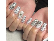 ブルー(Blue)/ツイードネイル／大人かわいい