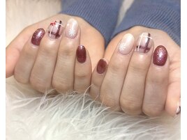 チェック柄ネイル/クリスマス