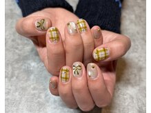 ランダネイル(LANDA. nail)/カーキチェック×リボン