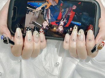 ヒールネイル(heal nail)/french×dot×stone×推しparts.