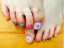 ネイルサロン グリッター(NAIL SALON glitter)/オルテガ柄フットネイル