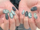 くすみブルーのお花ホロネイル