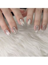 クリア×シルバーミラーネイル