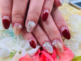 【豊田】キラキラボルドーネイル