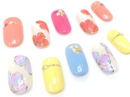 ワンカラー+お花アート