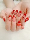 赤フレンチ×ドットネイル