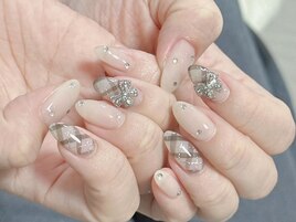 チェック＆リボンネイル