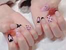 ピンク×黒ネイル