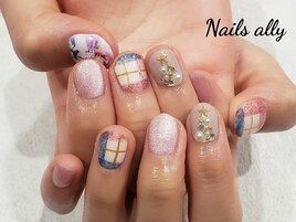 ツリー×チェック×痛ネイル×冬