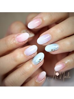 アイネイルズ(Ai nails)/カラフルホワイトグラデーション