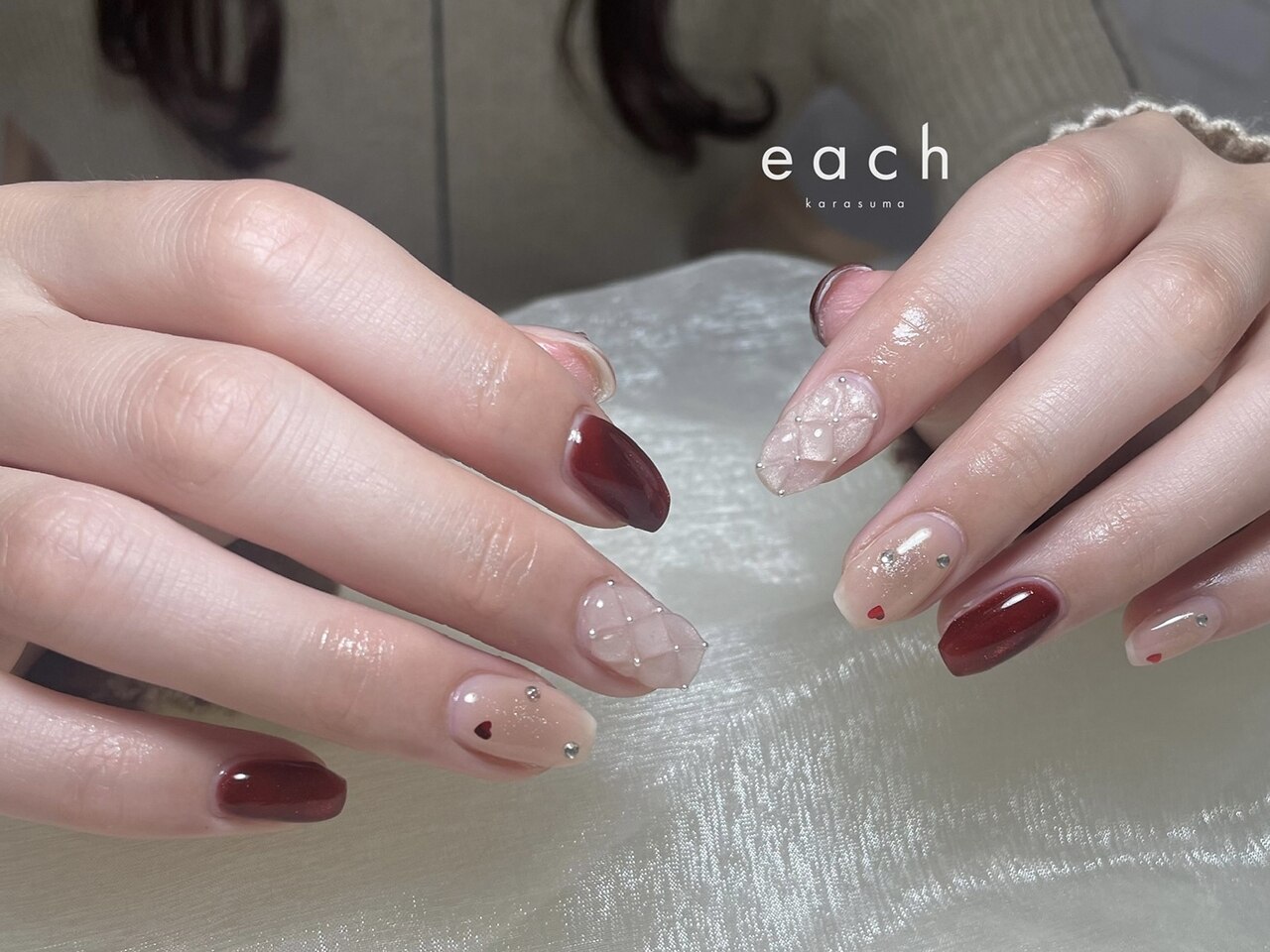 2025年秋トレンド】ボルドー ハートのネイルデザイン集｜人気順