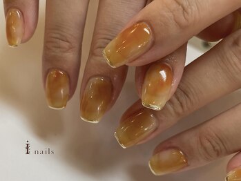 アイネイルズ 吉祥寺店(I nails)/キャメルオレンジミラーフレンチ