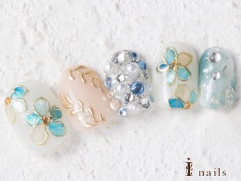 アイネイルズ 横浜WEST店(I-nails)/水色フラワーネイル11500円