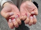 チェック×フラワーネイル