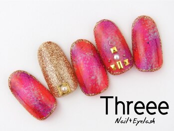 スリーネイルプラスアイラッシュ(Threee Nail+Eyelash)/タイダイ×囲みラメ