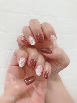 秋色レースフラワーネイル♪