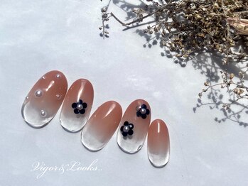 ヴィガー アンド ルックス 白金 目黒(Vigor&Looks)/グラデ　お花　パール　ピンク　