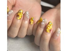 ブルー(Blue)/夏ネイル／ひまわりネイル