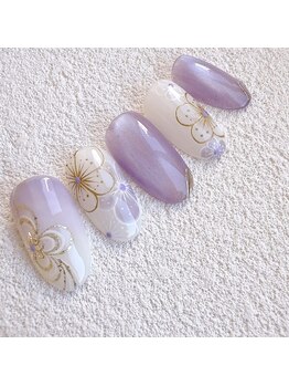 ナチュラルネイル 志木東口店(Natural nail)/藤色フラワー和ネイル
