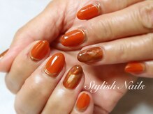 スタイリッシュネイルズ(Stylish Nails)/べっ甲ネイル×テラコッタ